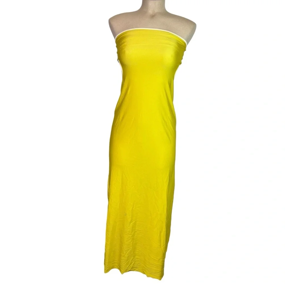 BAOBAB Mambo Evening Dress Neon Yellow Strapless Bandeau Cutout Small Women's - Picture 3 of 11